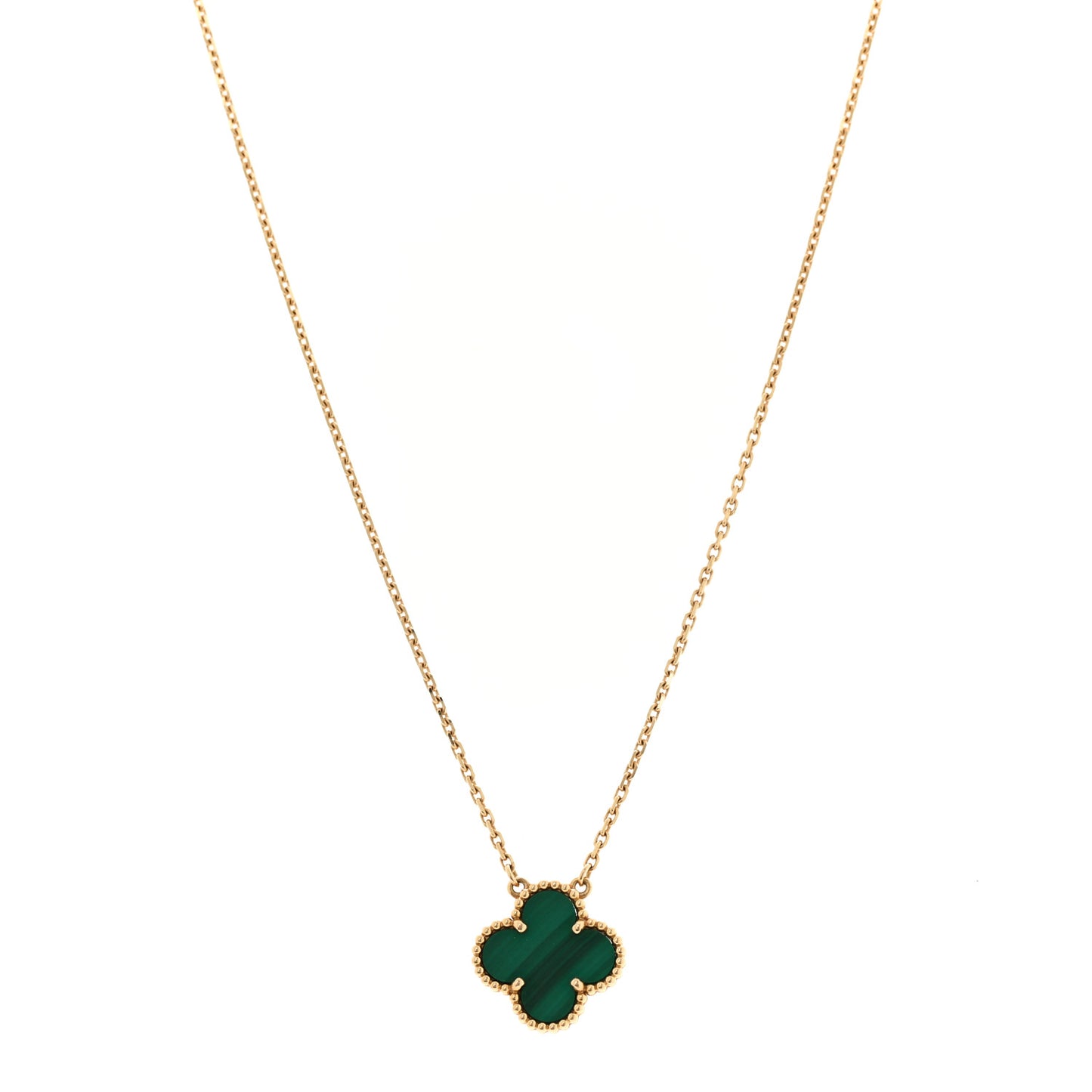 18K Yellow Gold Malachite Vintage Alhambra Pendant Necklace