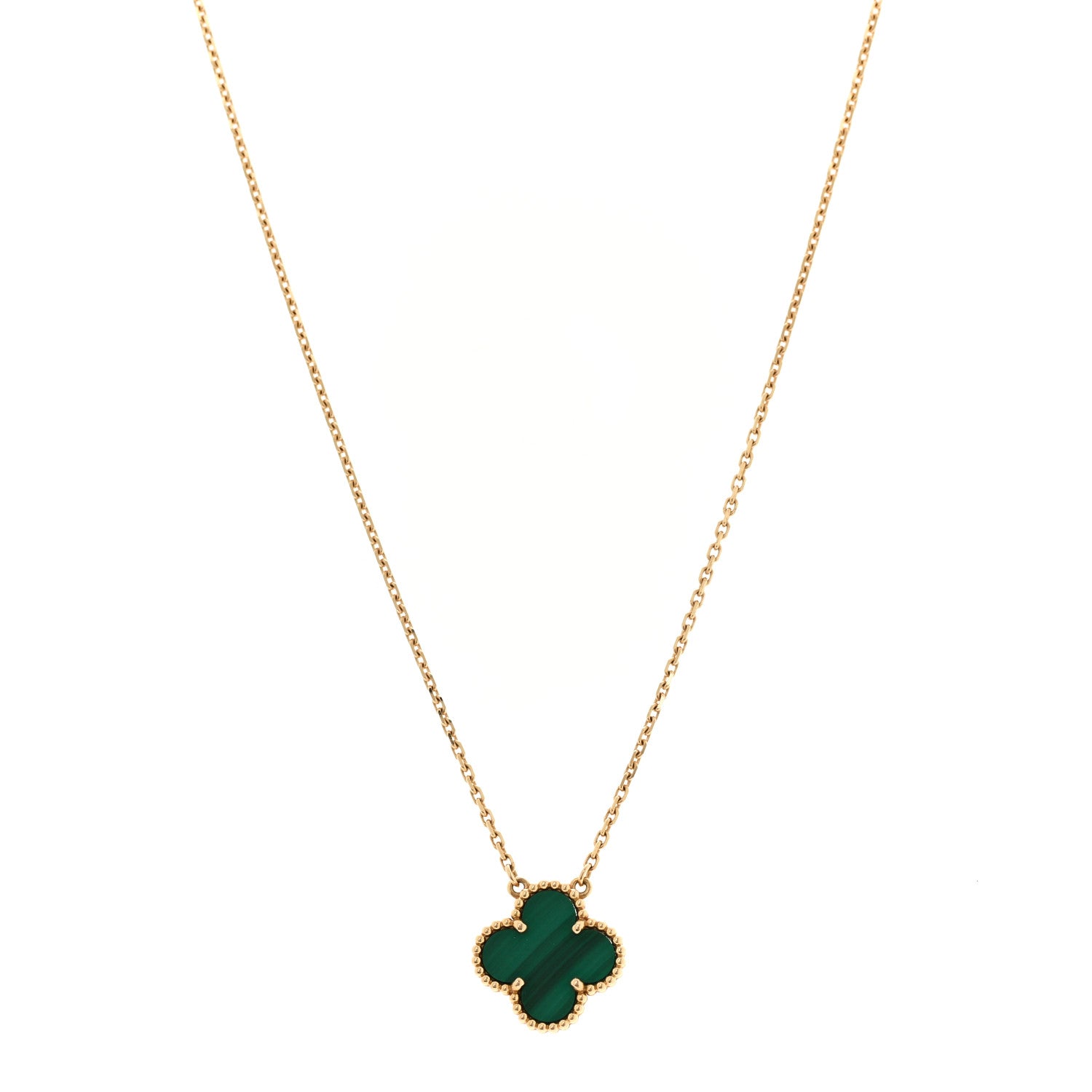 Van Cleef & Arpels 18K Yellow Gold Malachite Vintage Alhambra Pendant Necklace 1 of 7