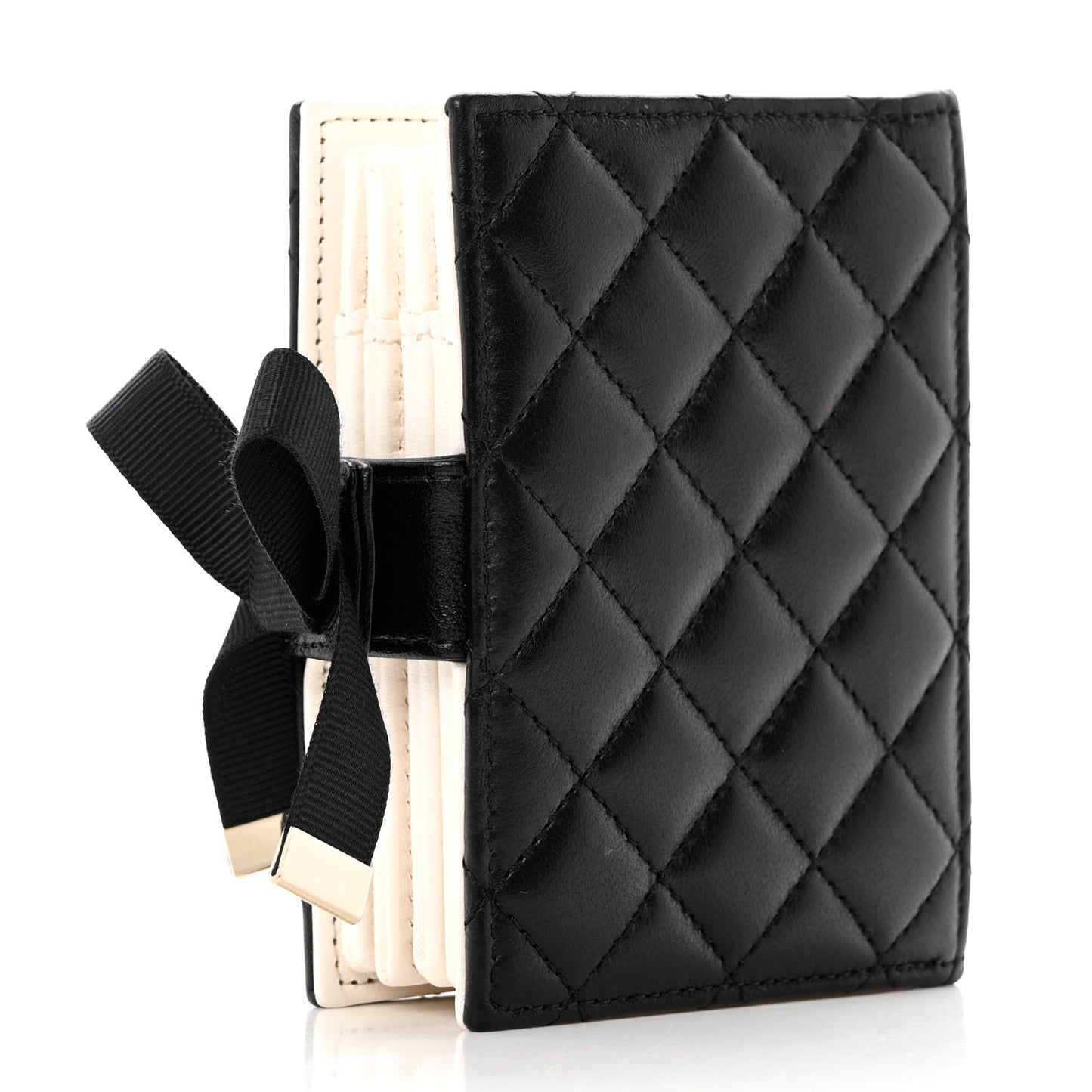 Lambskin Quilted Book Card Holder Black