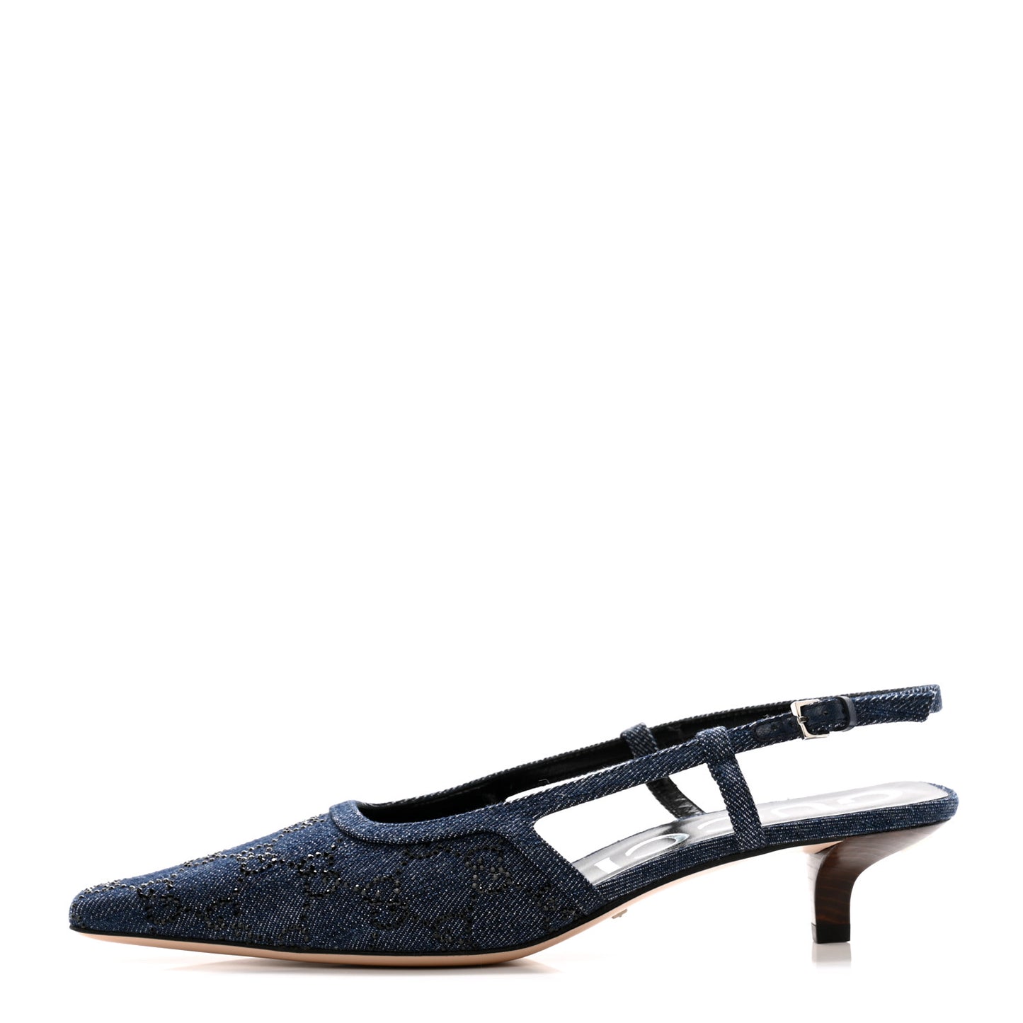 Denim GG Monogram Malaga Kid Crystal Square G 35mm Slingback Pumps 39 Blue