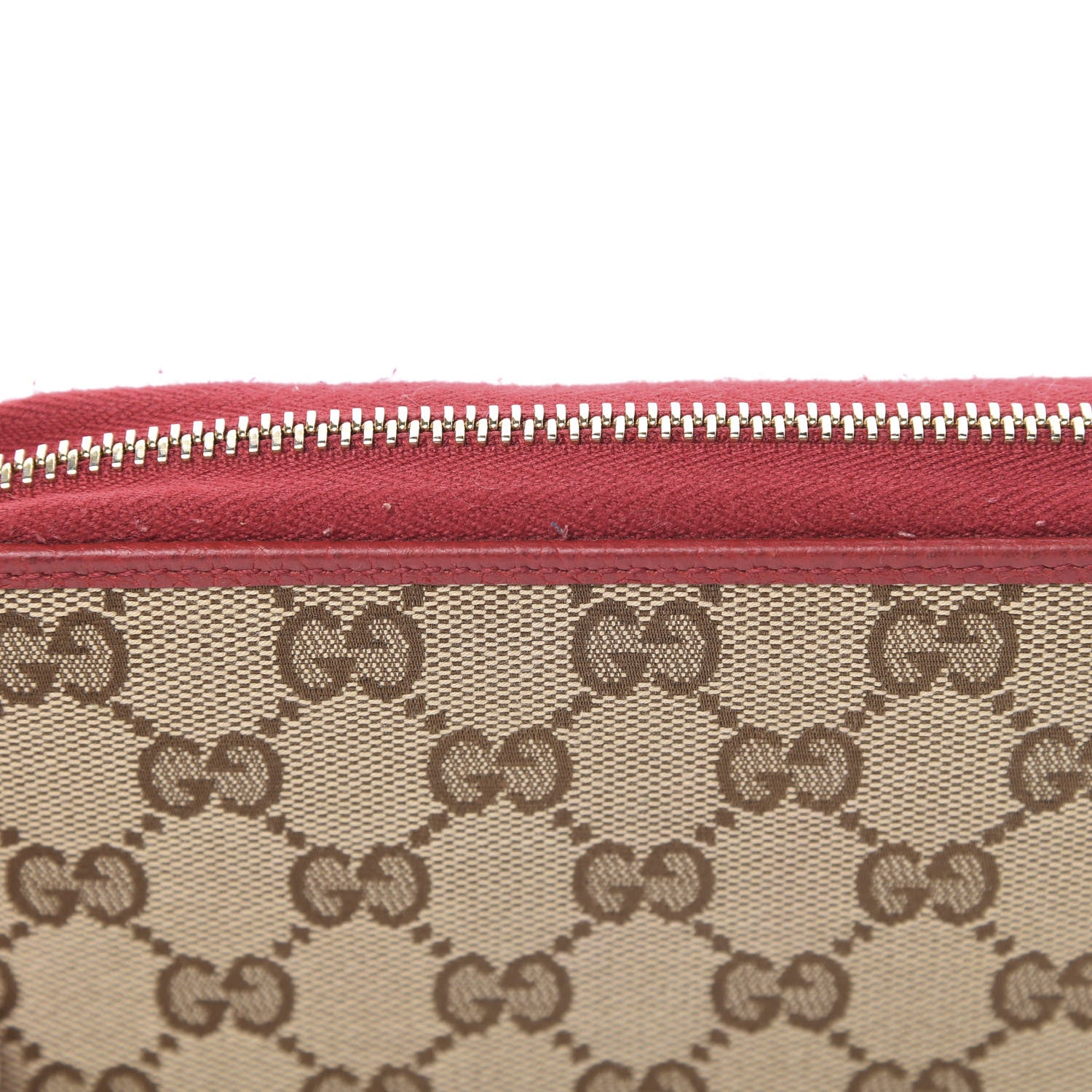 Gucci Monogram Dollar Calfskin Zip Around Compact Wallet Beige Ebony Rosso 8 of 11