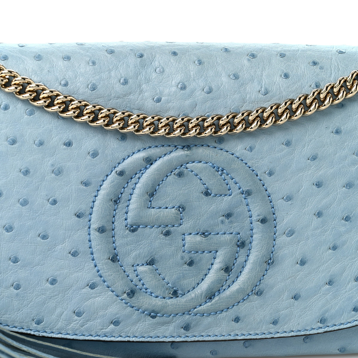 Ostrich Medium Soho Flap Crossbody Blue