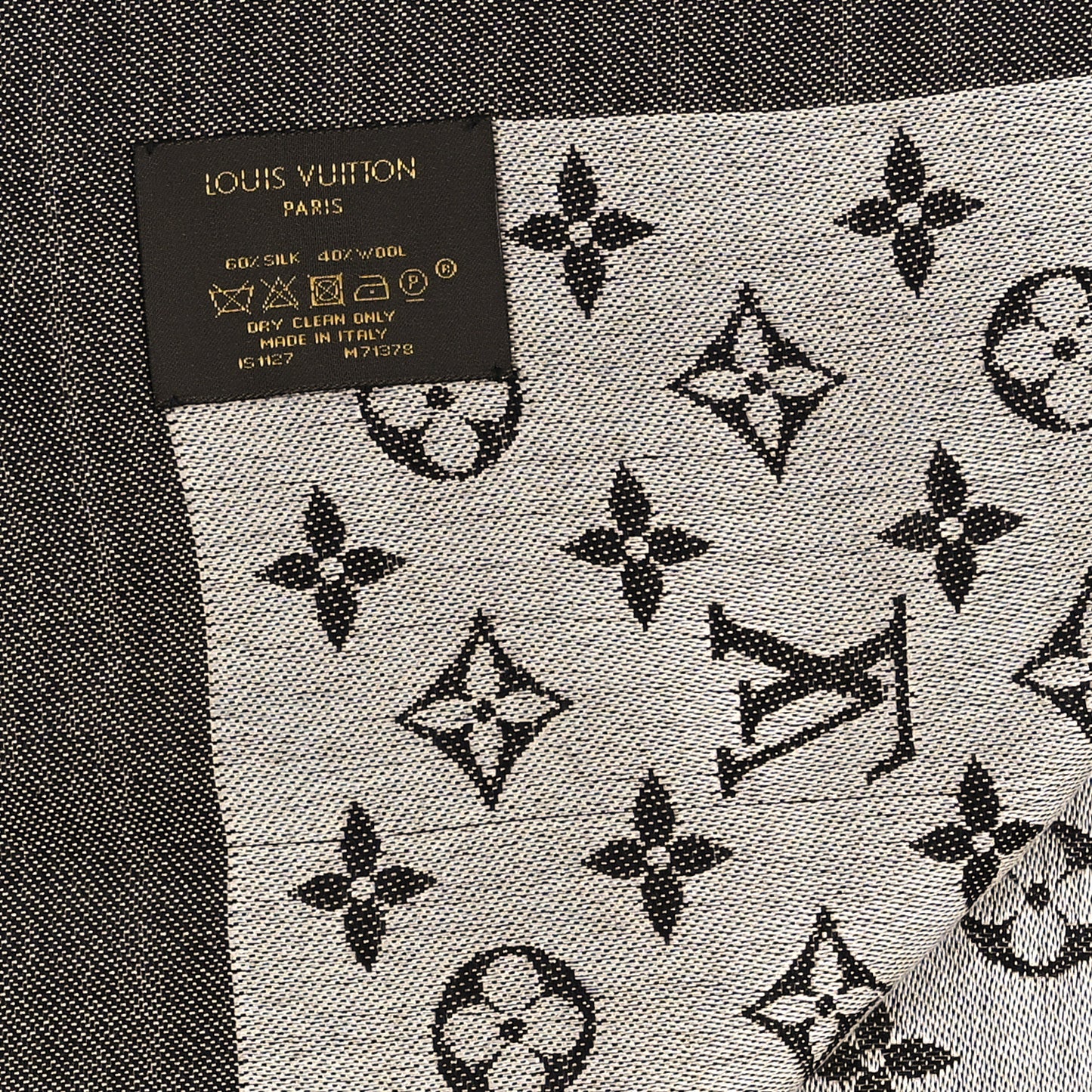 Silk Wool Monogram Denim Shawl Black