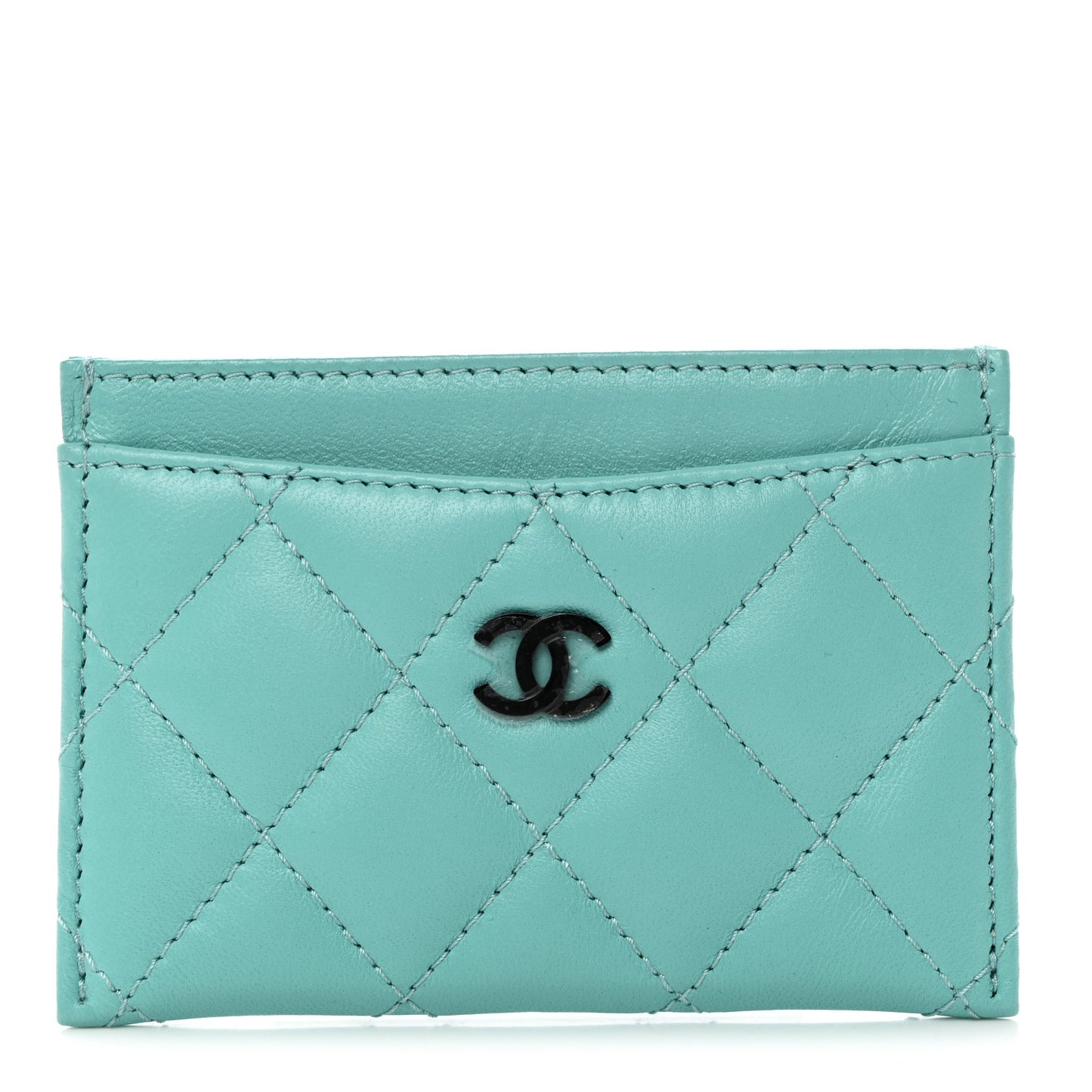 Lambskin Quilted Card Holder Turquoise