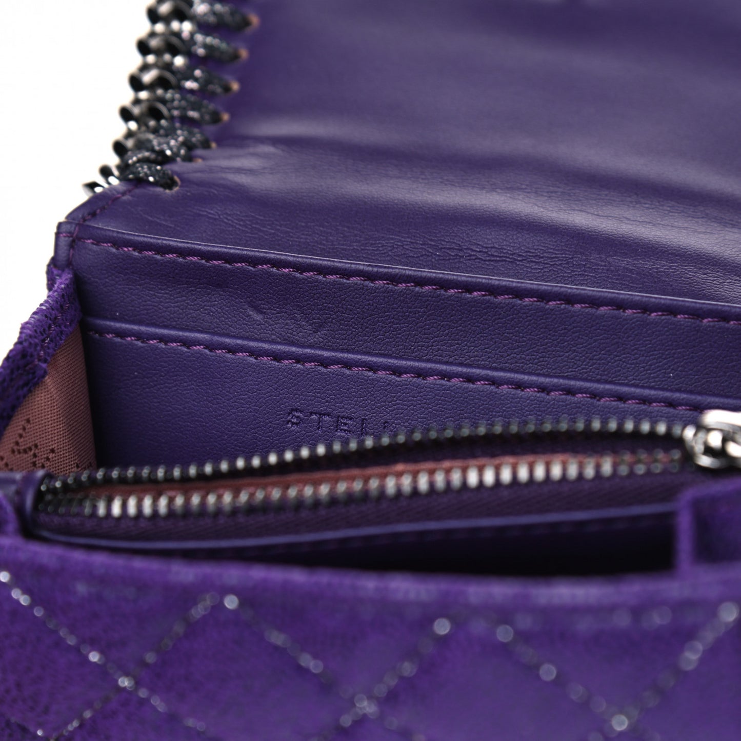 Metallic Shaggy Deer Quilted Small Falabella Wallet Purple