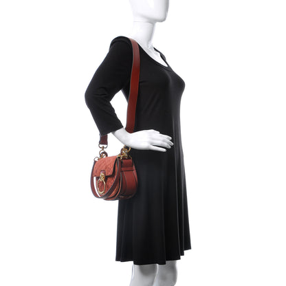 Chloe Suede Calfskin Quilted Embroidered Small Tess Bag Reddish Brown 3 of 8