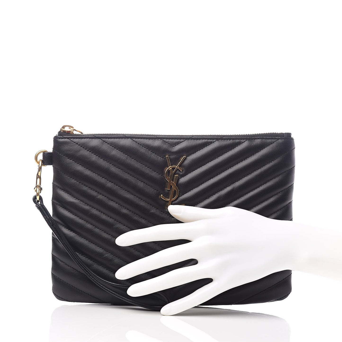 Calfskin Matelasse Chevron Monogram A5 Wristlet Black