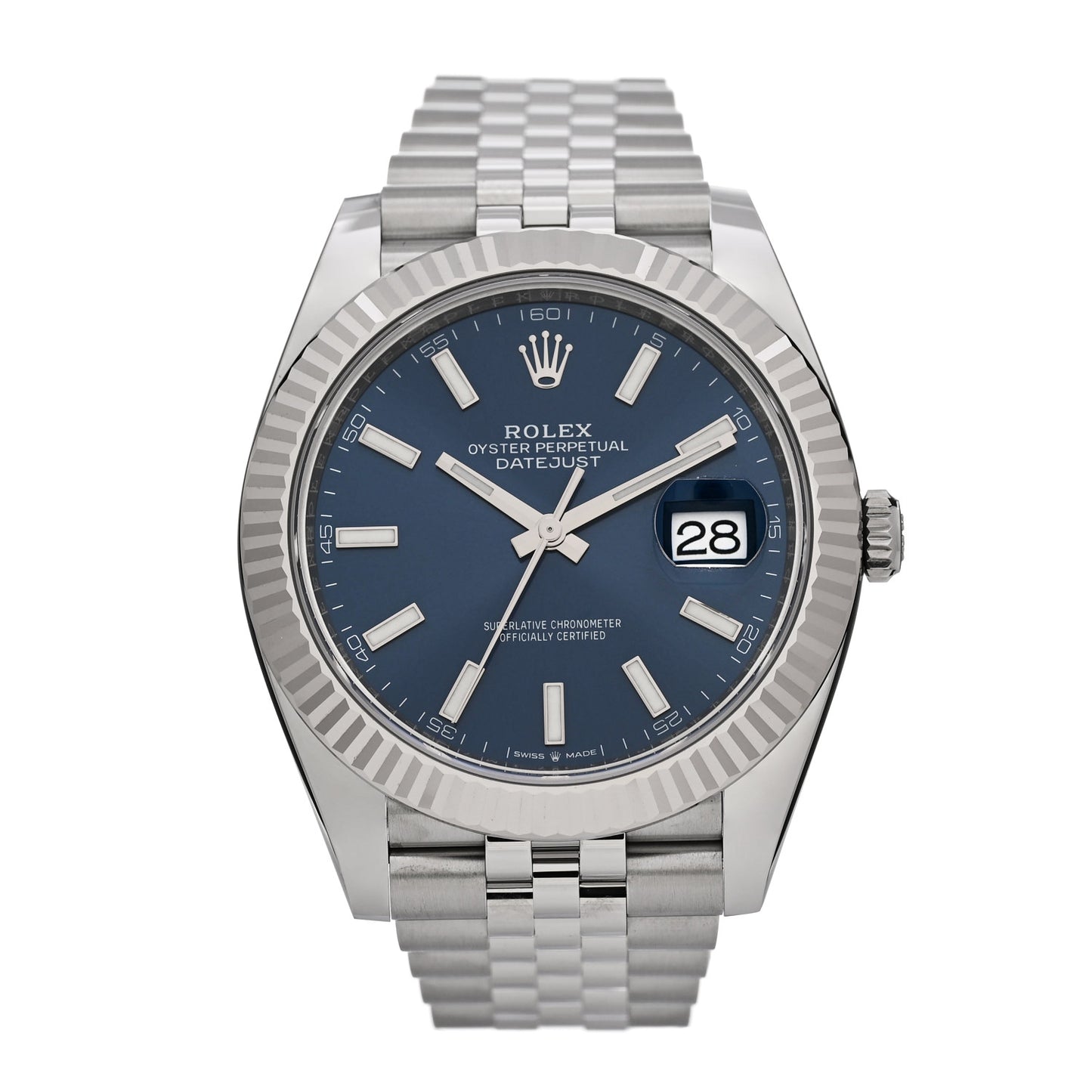 Stainless Steel 18K White Gold 41mm Oyster Perpetual Datejust Watch Bright Blue 126334