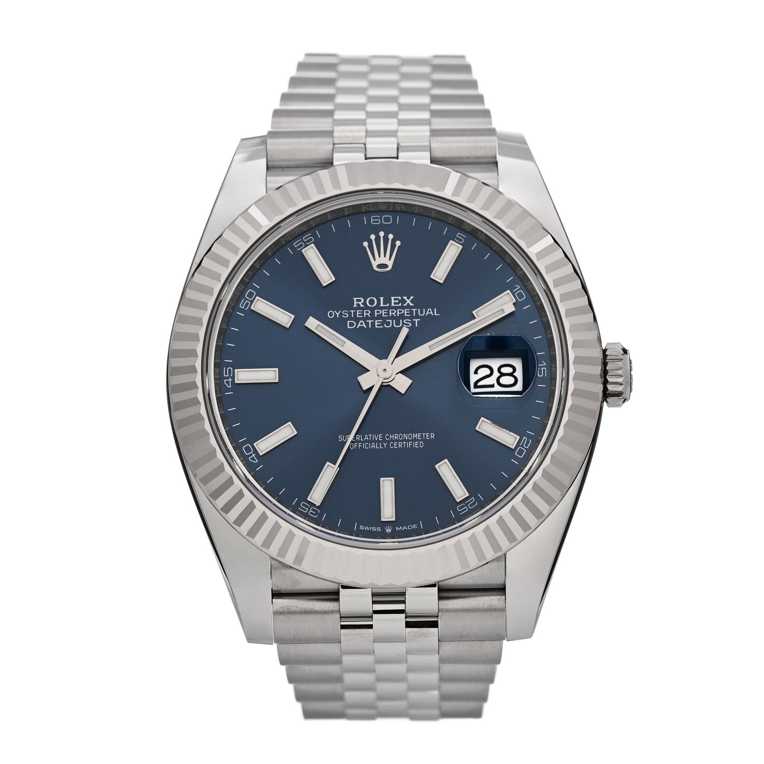 Rolex Stainless Steel 18K White Gold 41mm Oyster Perpetual Datejust Watch Bright Blue 126334 1 of 5
