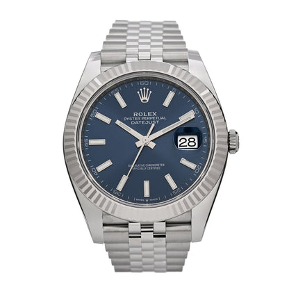 Rolex Stainless Steel 18K White Gold 41mm Oyster Perpetual Datejust Watch Bright Blue 126334 1 of 5