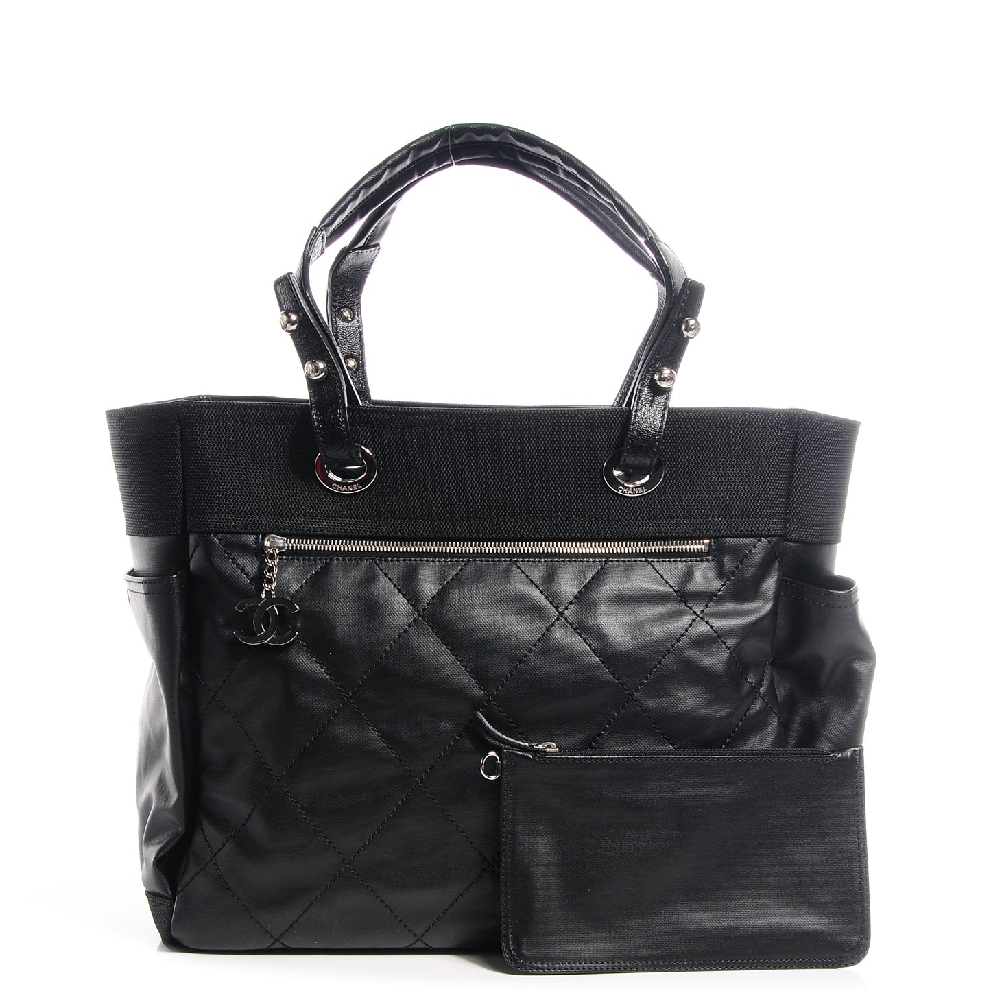 Coated Canvas Large Paris Biarritz Tote Black