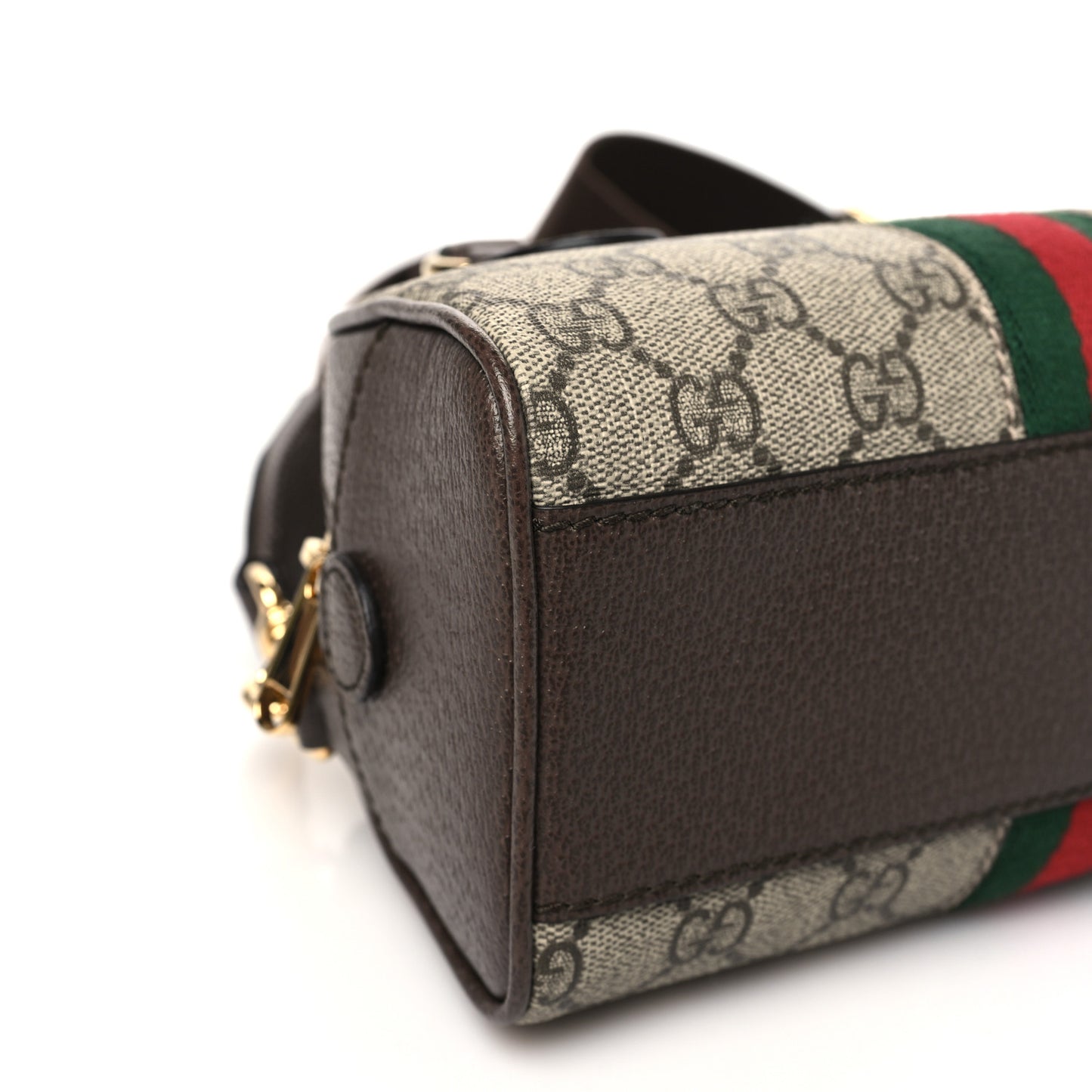 GG Supreme Monogram Textured Dollar Calfskin Web Mini Ophidia Top Handle Bowler Bag Beige Ebony New Acero