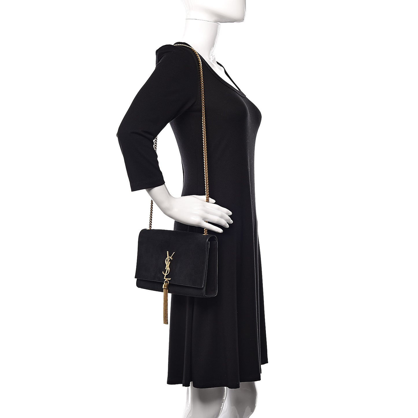 Suede Medium Monogram Kate Tassel Shoulder Bag Black