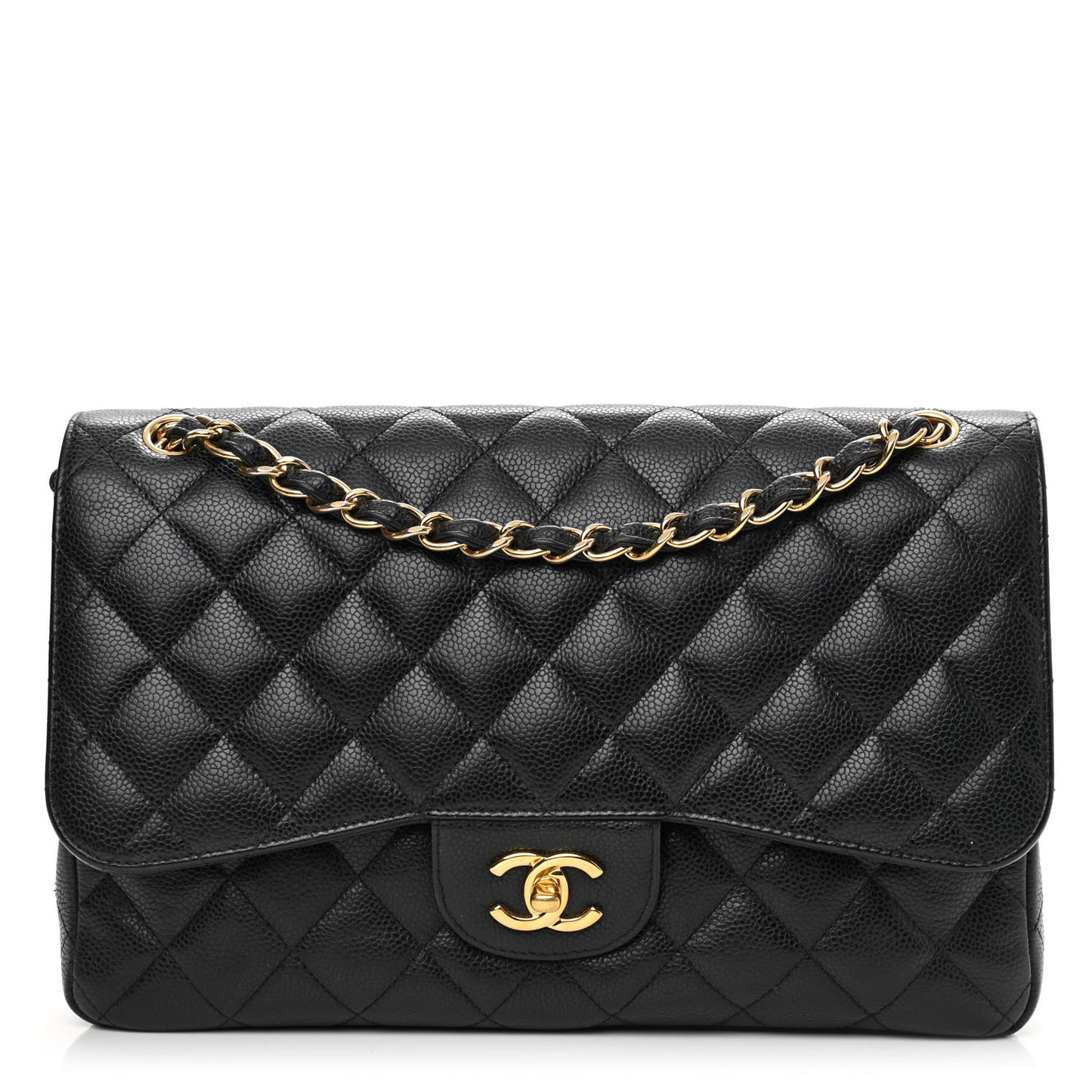 Caviar Quilted Jumbo Double Flap Black