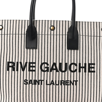 Saint Laurent Embroidered Cotton Linen Rive Gauche Noe Tote Natural Black 8 of 10
