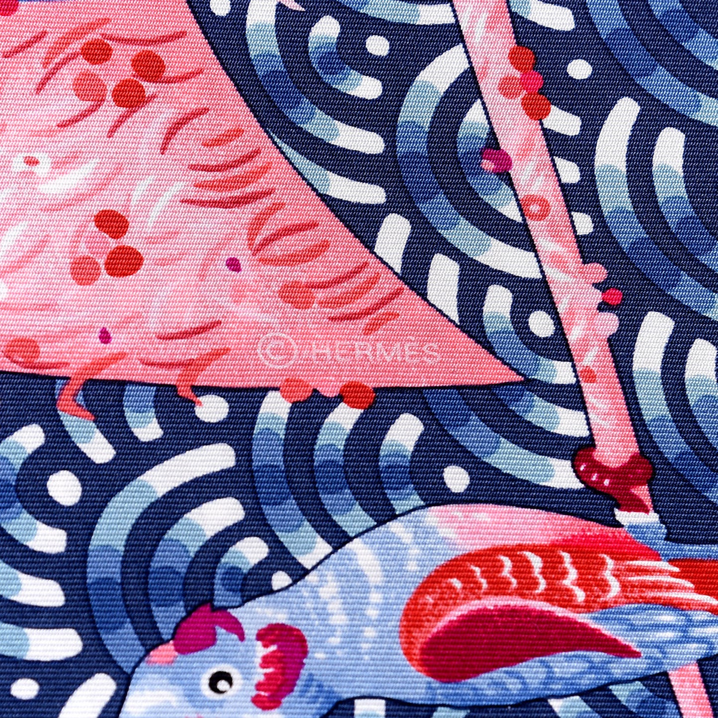 Silk Bateau Fleuri Scarf 90 Bleu Rose White