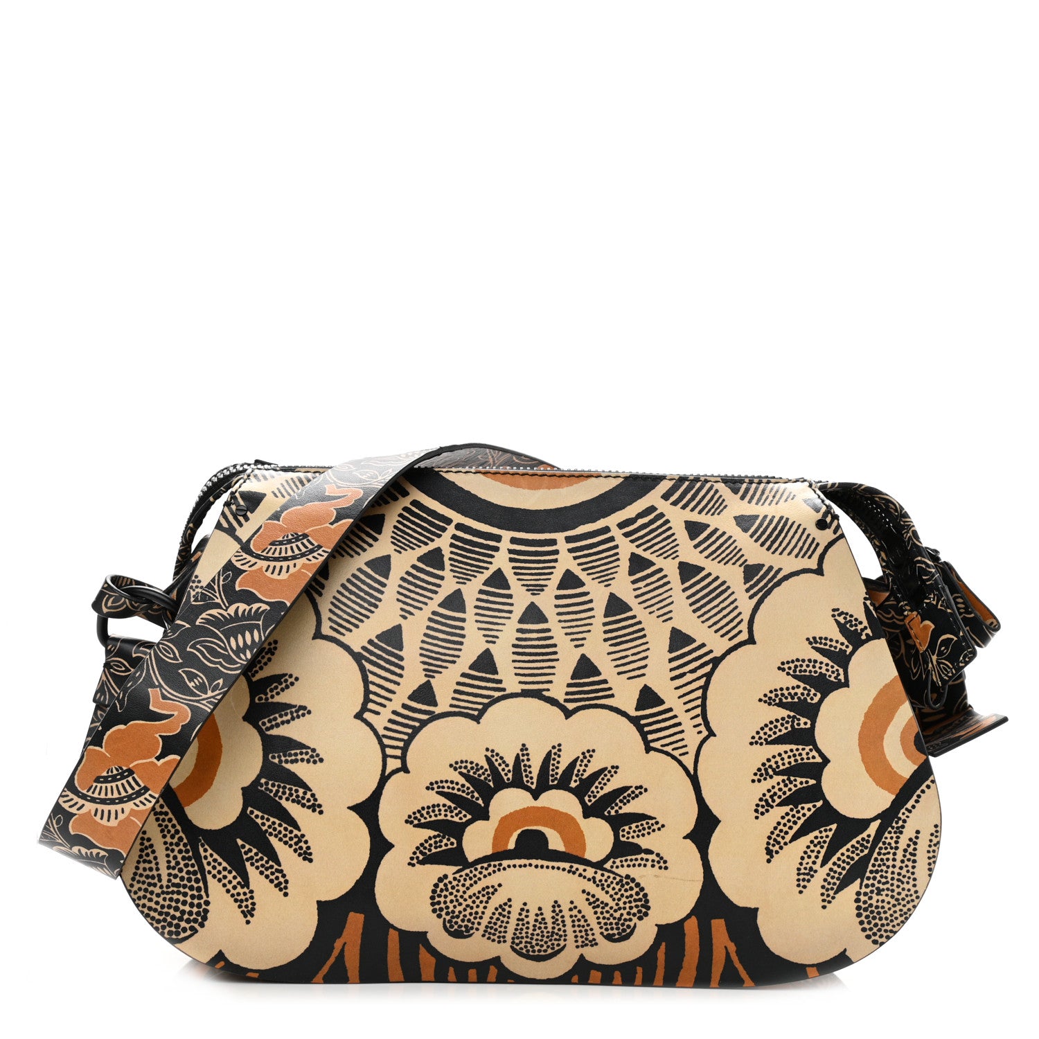 Valentino Garavani Calfskin Floral Print Mime Hobo Brown 1 of 8