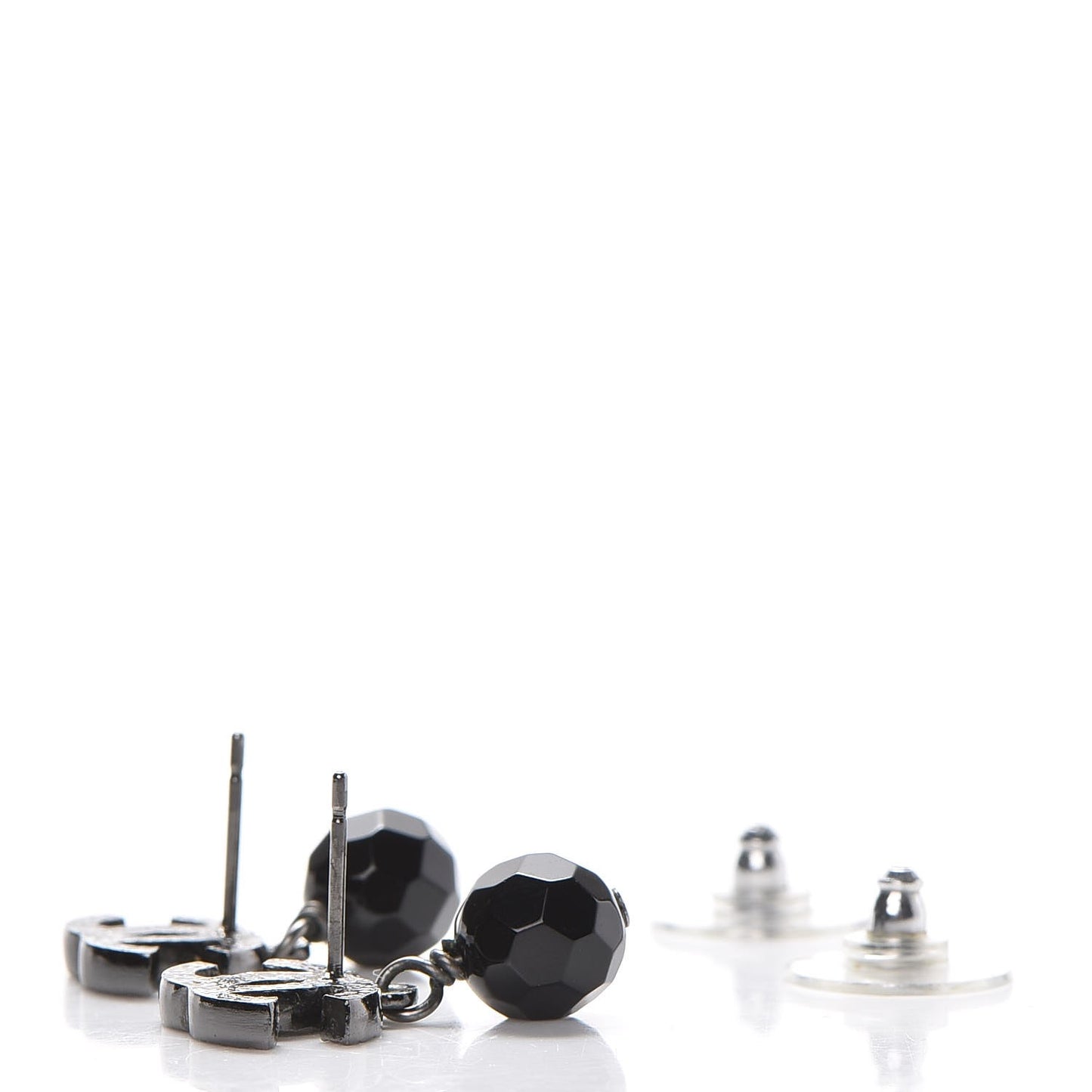 Ruthenium Bead CC Drop Earrings Black