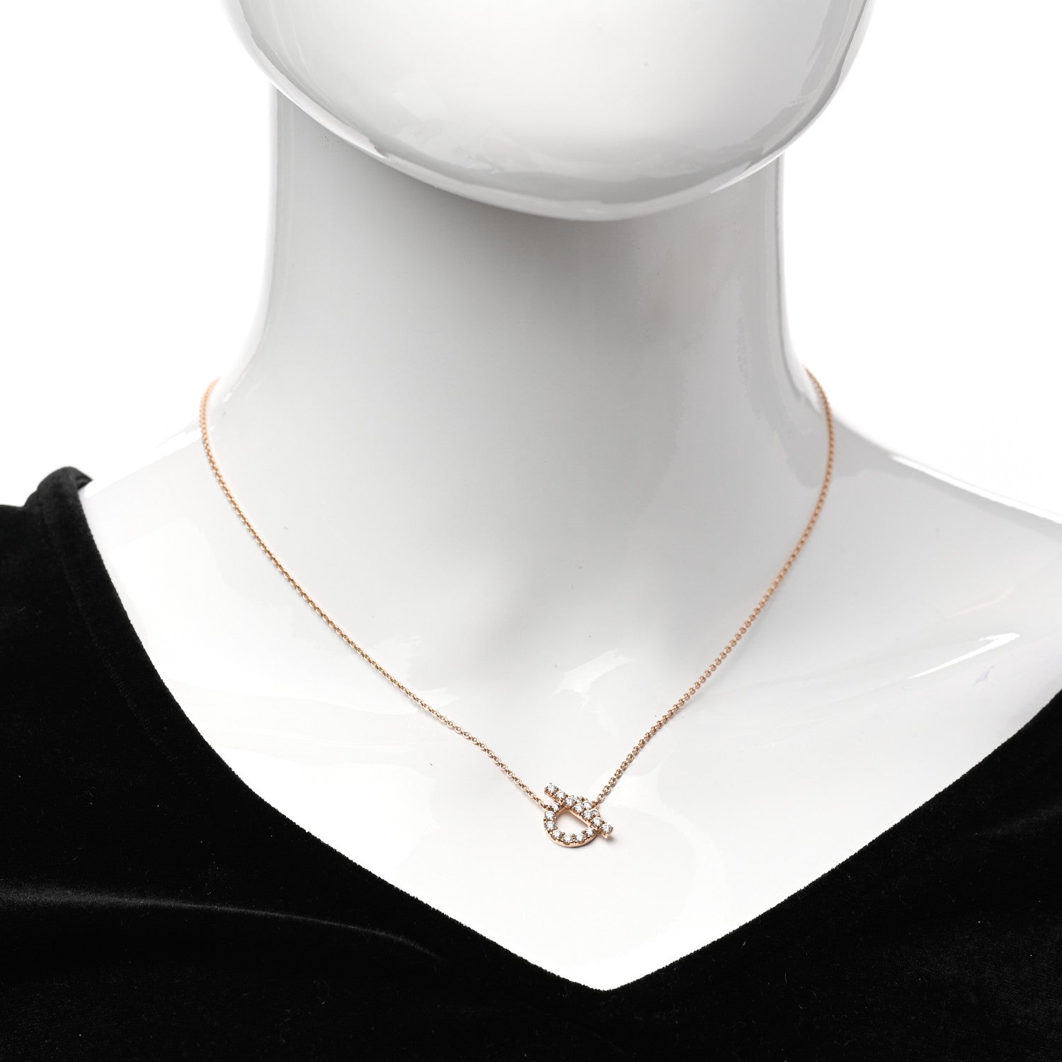 Hermes 18K Rose Gold Diamond Finesse Pendant Necklace 2 of 5