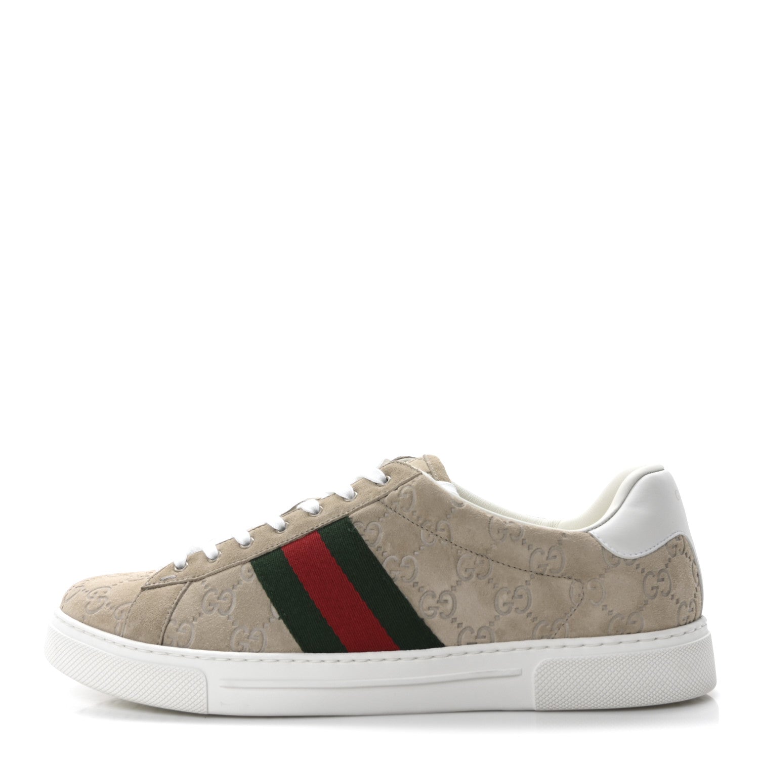 Gucci GG Suede Monogram Web Mens Sneakers 12 Oatmeal Mystic White 1 of 10