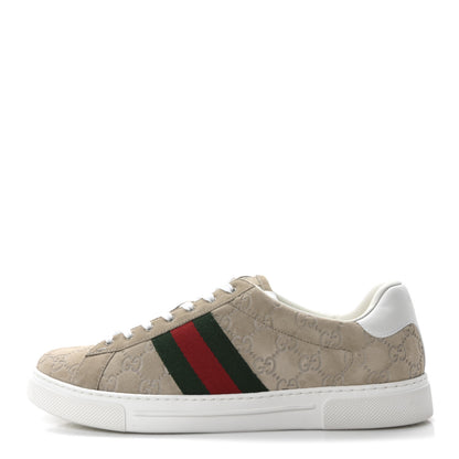 Gucci GG Suede Monogram Web Mens Sneakers 12 Oatmeal Mystic White 1 of 10