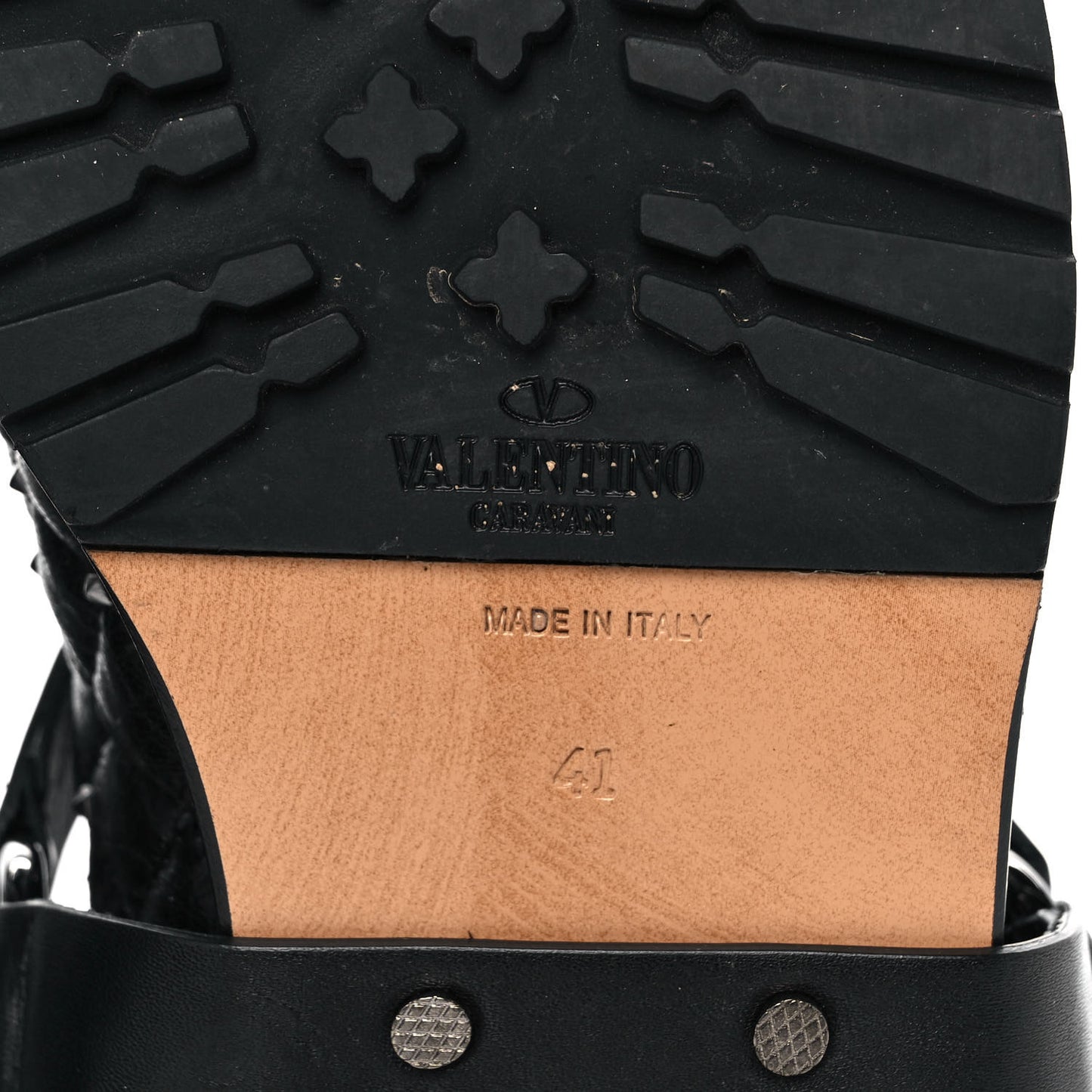 Crackled Lambskin Rockstud Spike 20mm Combat Boots 41 Black