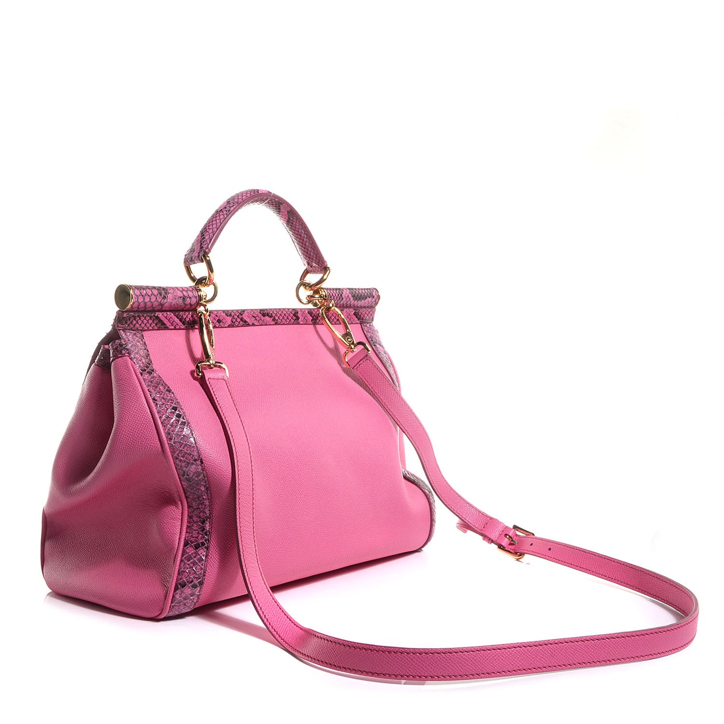 Dauphine Leather Python Large Miss Sicily Satchel Pink