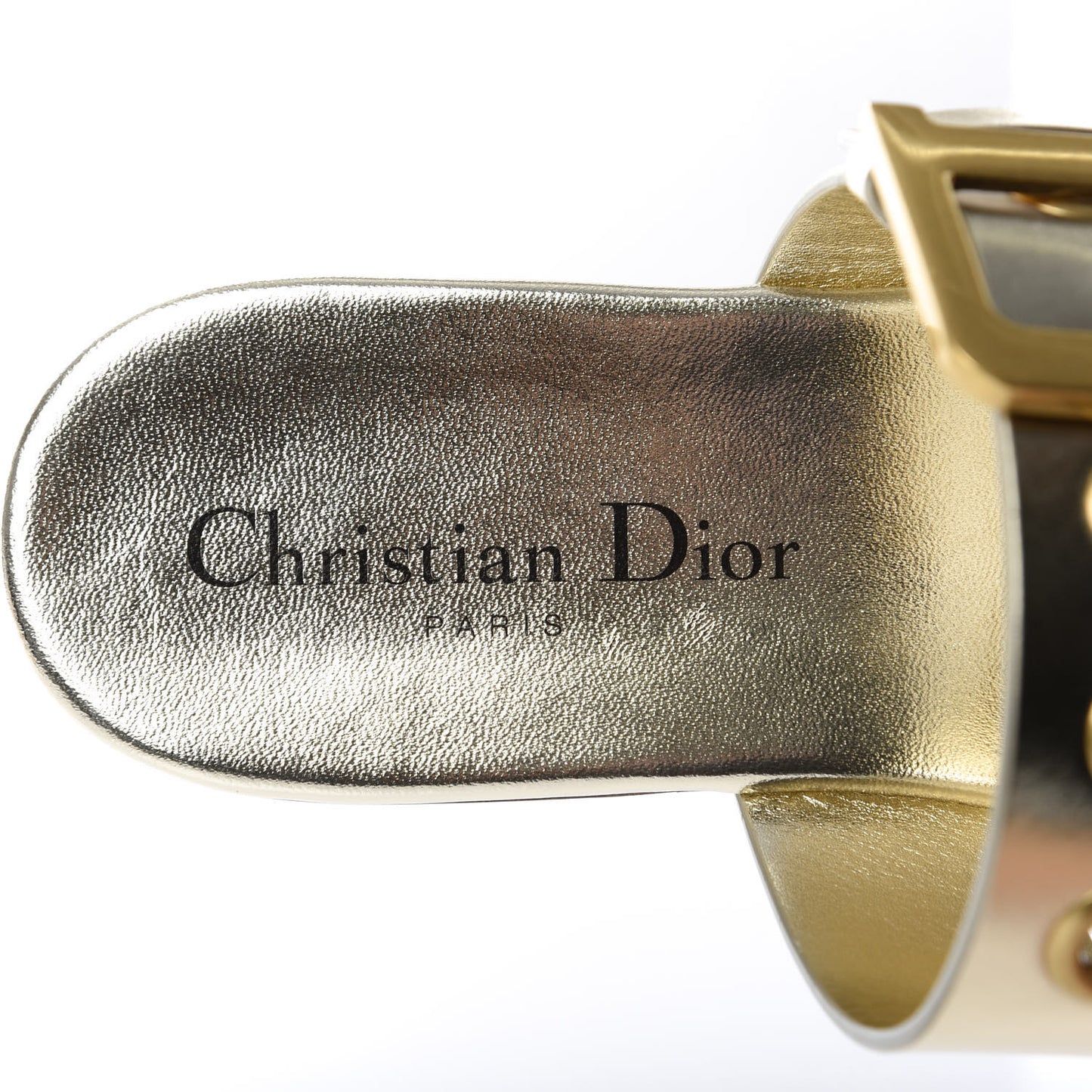 Laminated Calfskin D-Dior Slide Flat Sandals 37.5 Pale Gold