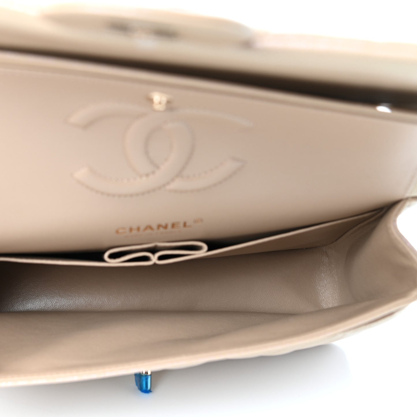 Iridescent Caviar Quilted Medium Double Flap Dark Beige