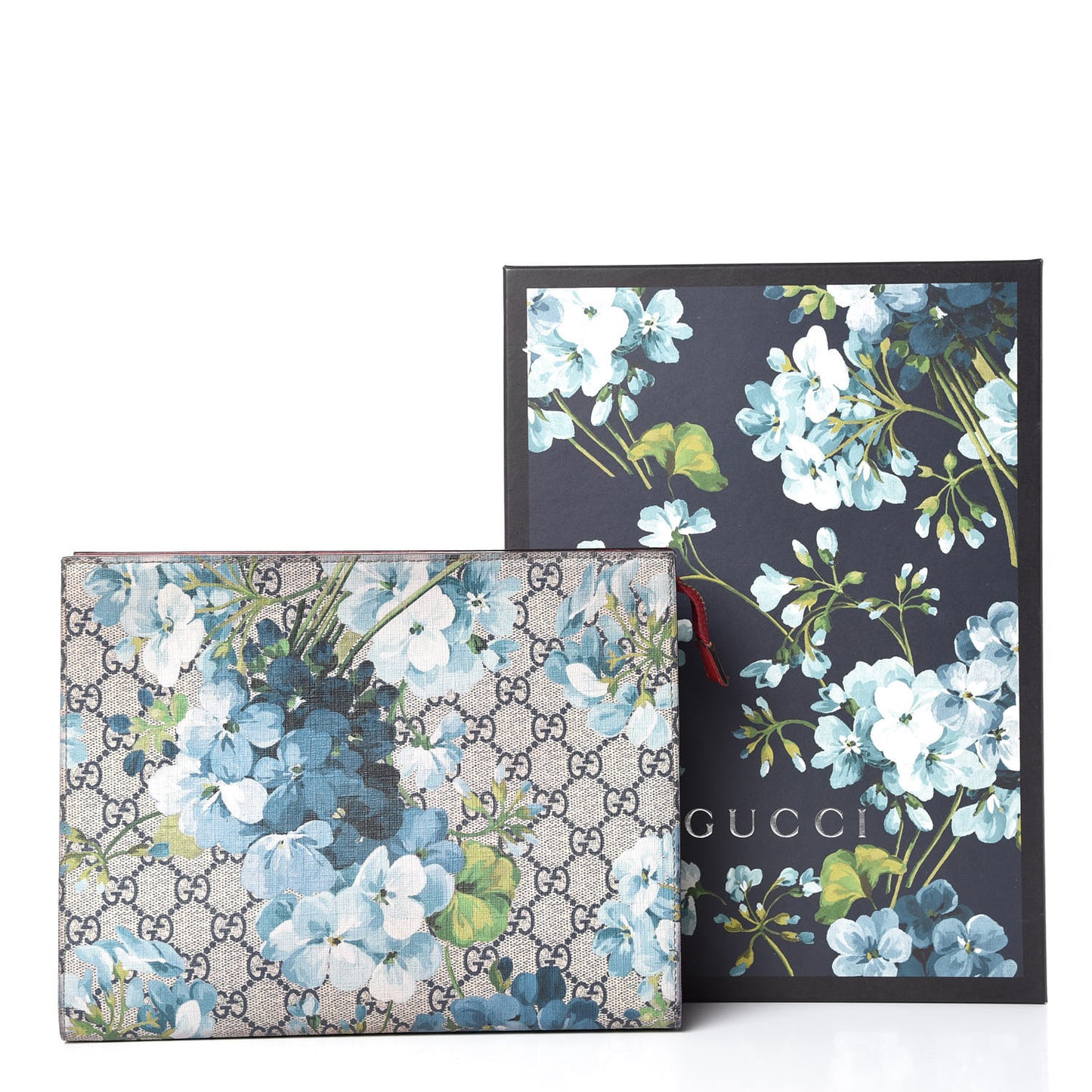 GG Supreme Monogram Blooms Large Cosmetic Case Beige Blue Navy Hibiscus Red