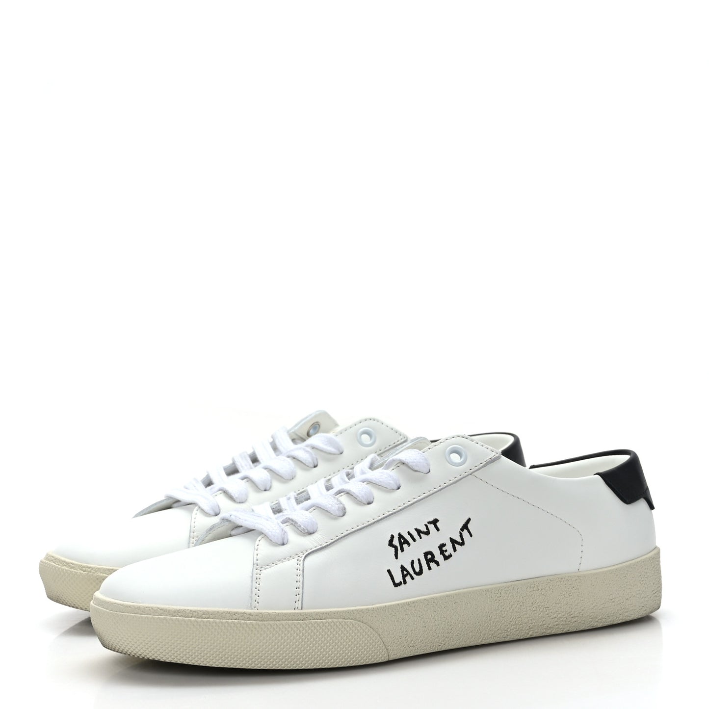 Calfskin Embroidered Mens Court Classic Sneakers 39 White Black