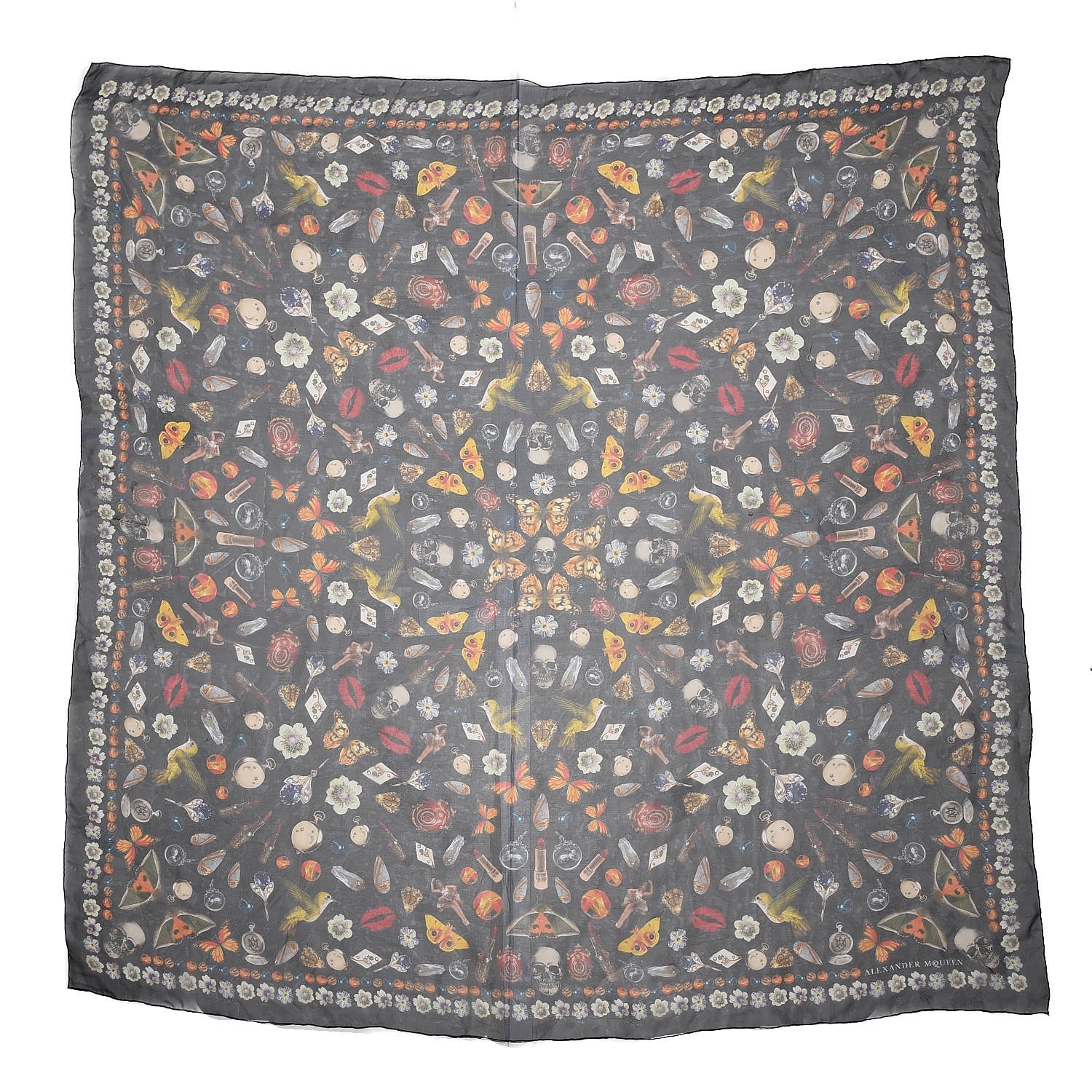 Alexander McQueen Silk Chiffon Obsessions Scarf Black Multi 3 of 4