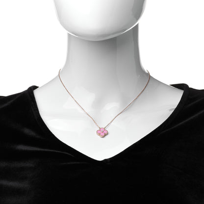 Van Cleef & Arpels 18K Rose Gold Diamond Pink Porcelain Vintage Alhambra Pendant Necklace 2 of 7