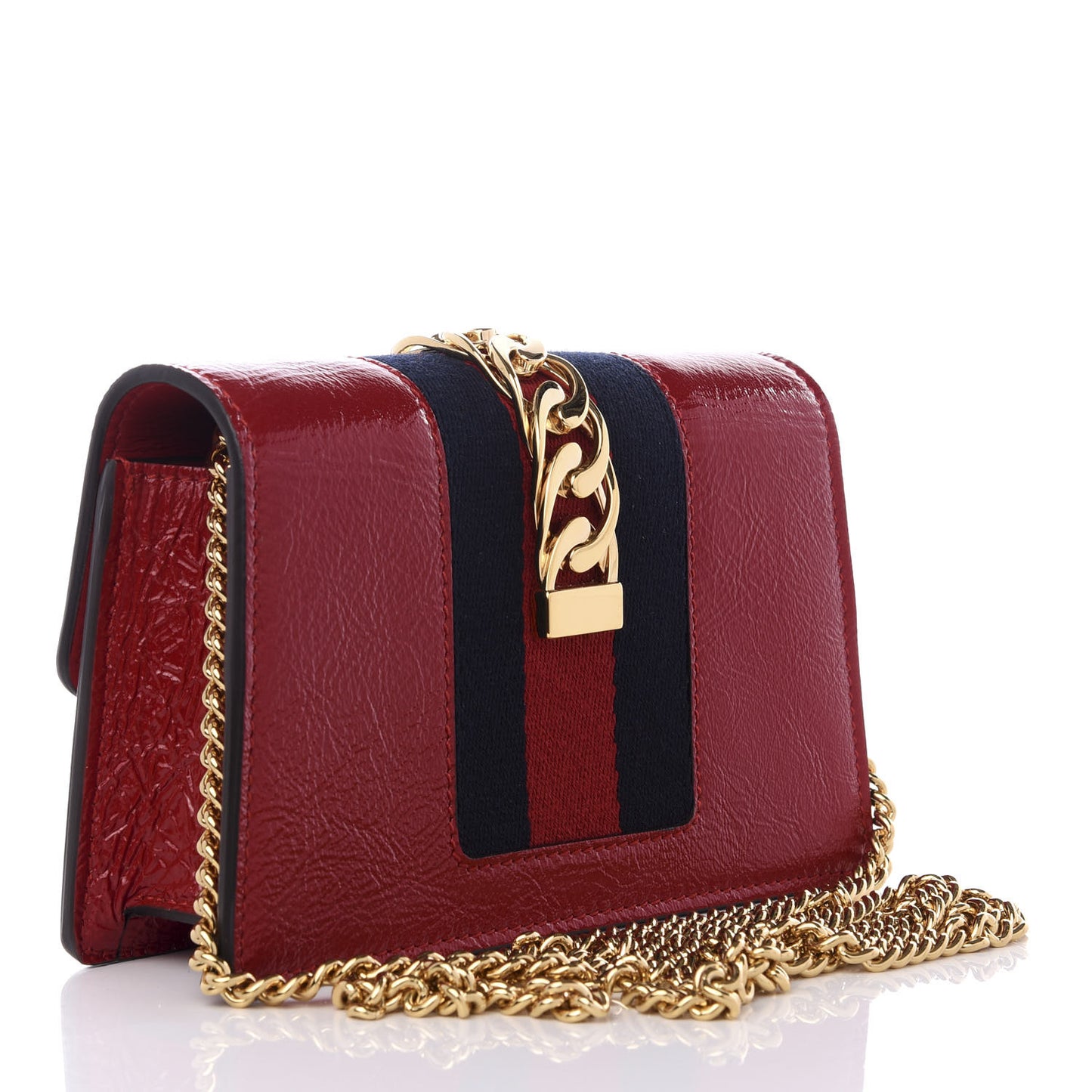 Patent Embroidered Super Mini Sylvie Chain Shoulder Bag Red