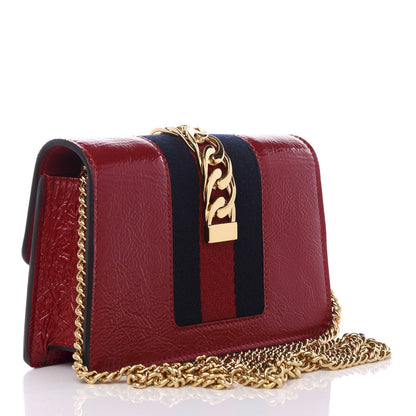 Gucci Patent Embroidered Super Mini Sylvie Chain Shoulder Bag Red 2 of 9