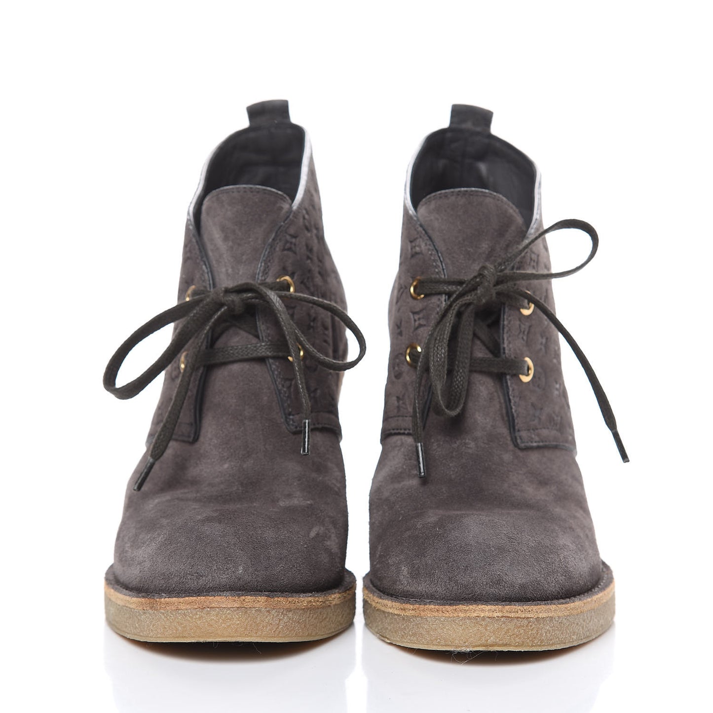 Monogram Embossed Suede Frosty Wedge Low Boots 38.5 Dark Grey