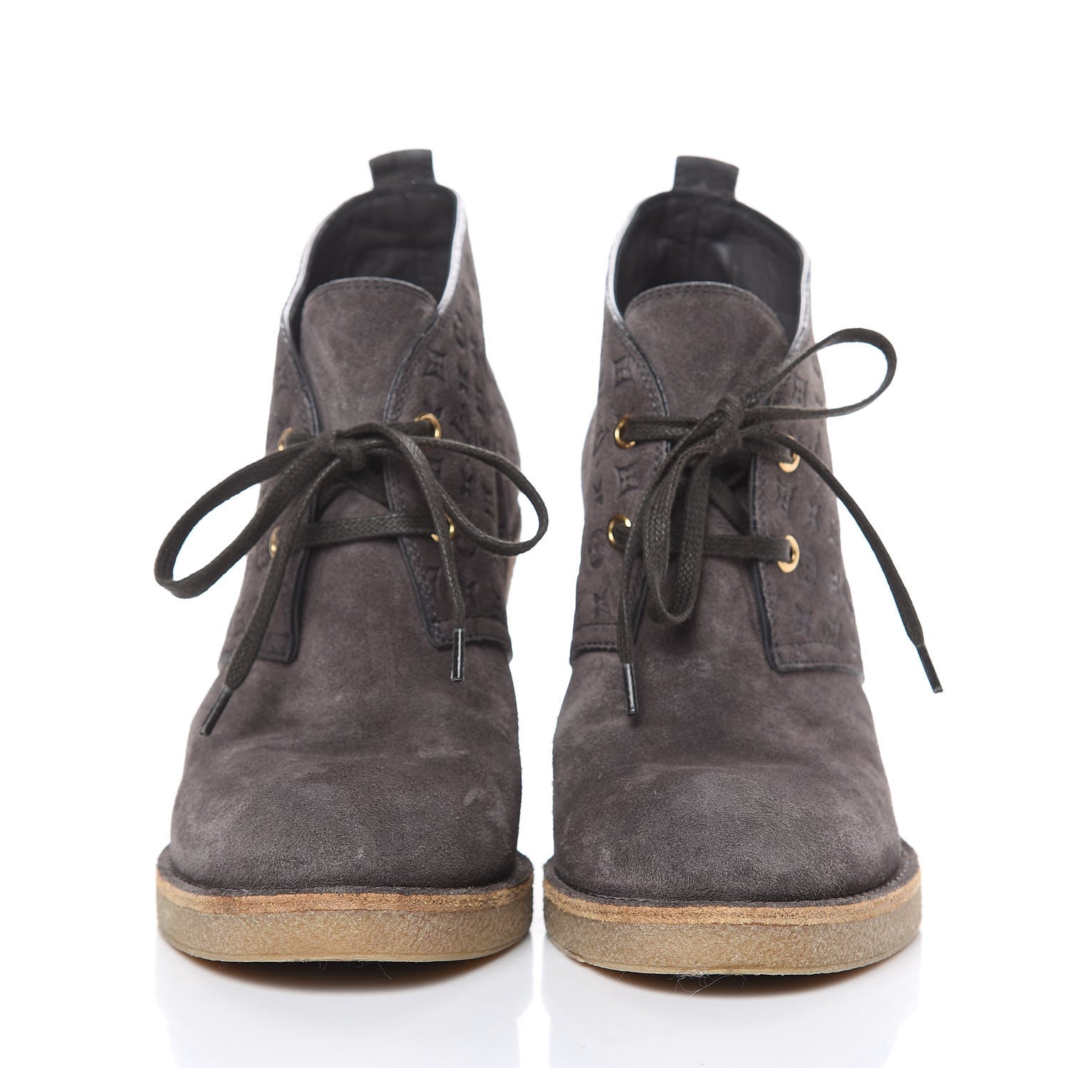 Louis Vuitton Monogram Embossed Suede Frosty Wedge Low Boots 38.5 Dark Grey 2 of 13