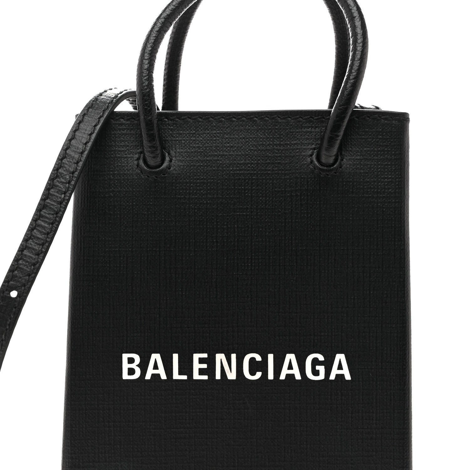 Balenciaga Squared Calfskin Logo Shopping Phone Holder Bag Black