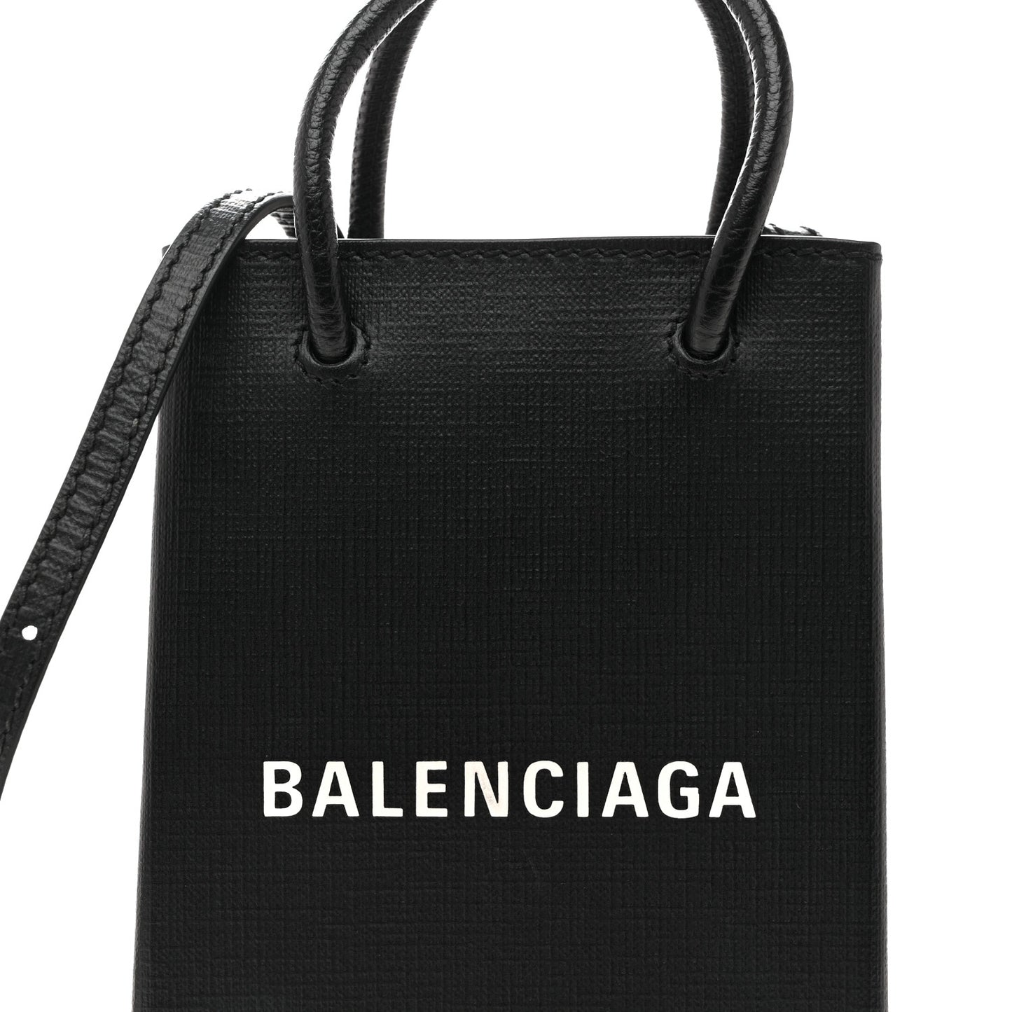 Squared Calfskin Logo Shopping Phone Holder Bag Black