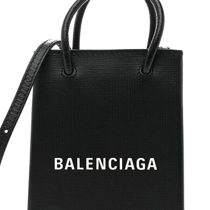 Balenciaga Squared Calfskin Logo Shopping Phone Holder Bag Black 7 of 9