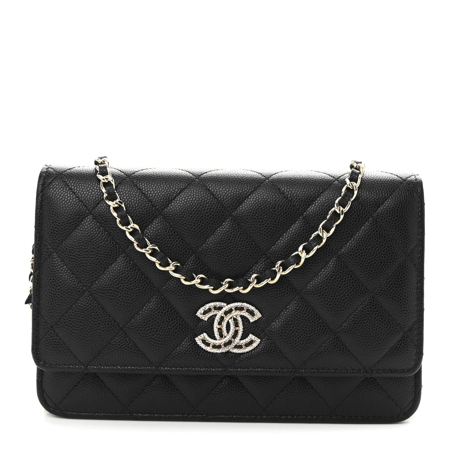 Chanel Caviar Quilted Crystal CC Wallet On Chain WOC Black 1 of 11