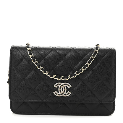 Chanel Caviar Quilted Crystal CC Wallet On Chain WOC Black 1 of 11