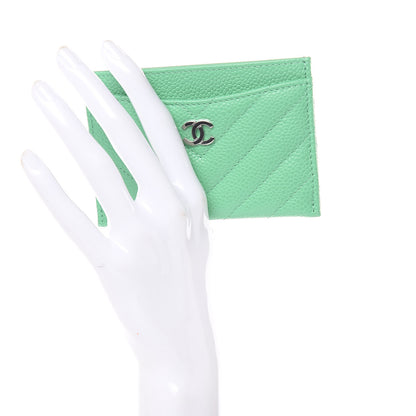Chanel Caviar Chevron Quilted Card Holder Light Green 2 of 9