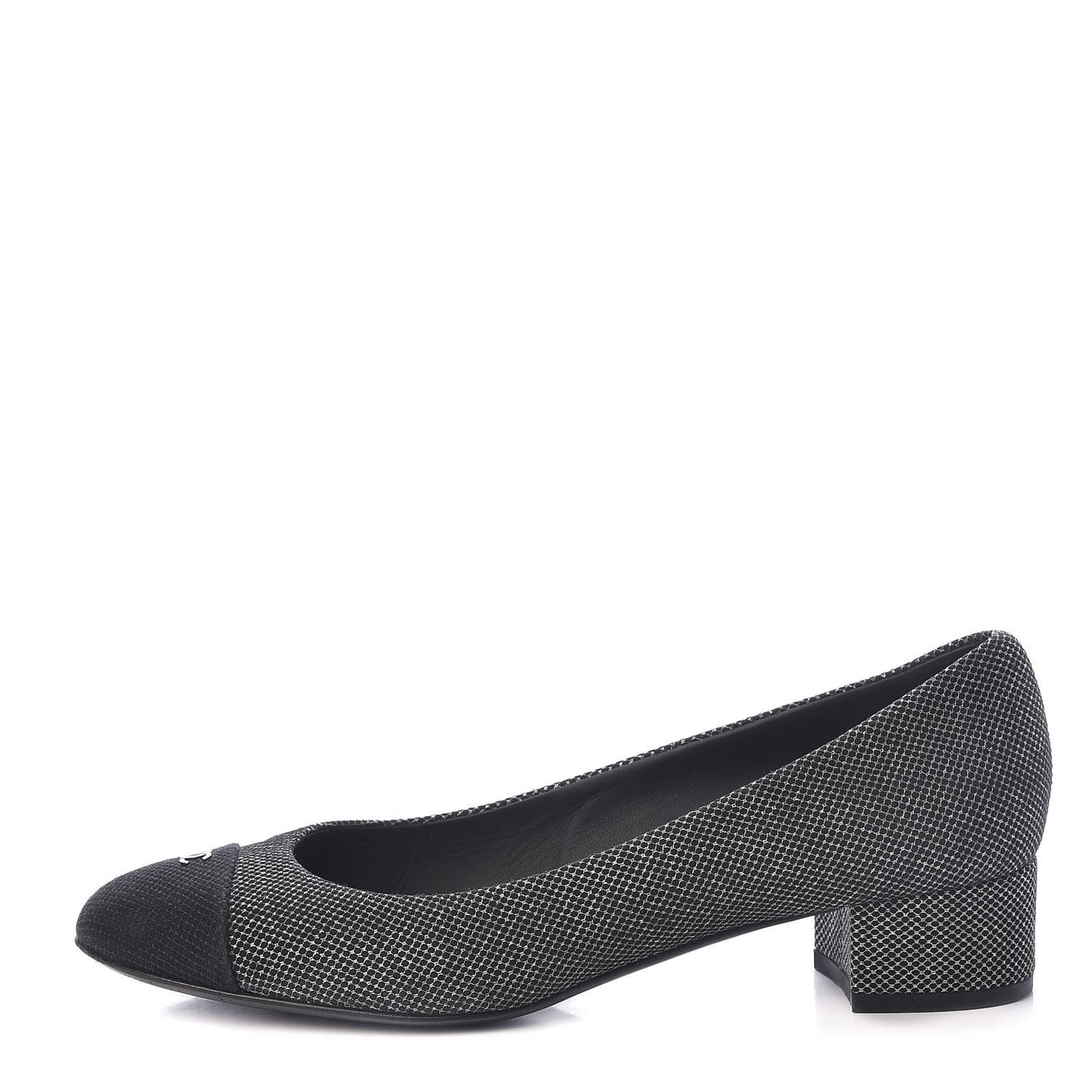 Metallic Mesh Quilted CC Cap Toe Pumps 38.5 Black Silver