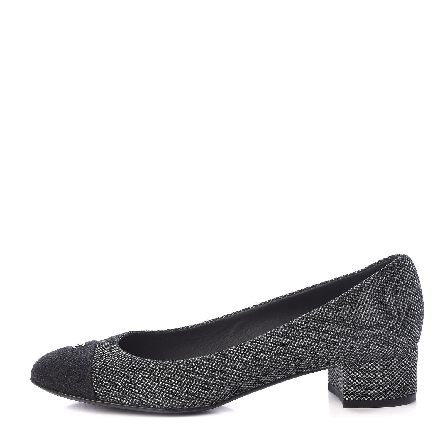 Chanel Metallic Mesh Quilted CC Cap Toe Pumps 38.5 Black Silver 1 of 12