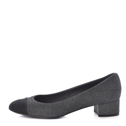 Chanel Metallic Mesh Quilted CC Cap Toe Pumps 38.5 Black Silver 1 of 12
