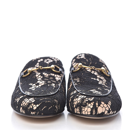 Gucci Lace Malaga Kid Womens Princetown Slippers 36 Black Skin Rose 2 of 10