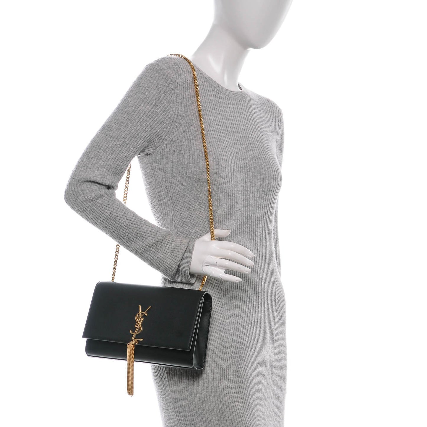 Smooth Calfskin Medium Classic Monogram Kate Tassel Satchel Black