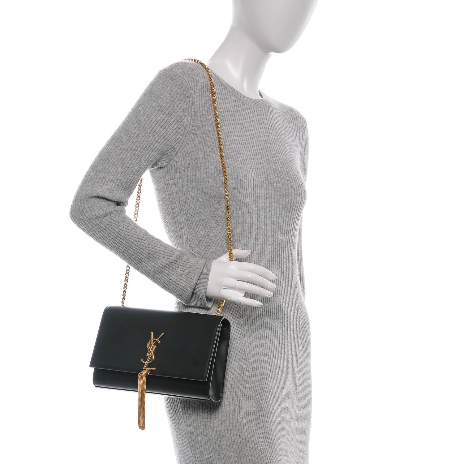 Saint Laurent Smooth Calfskin Medium Classic Monogram Kate Tassel Satchel Black 2 of 6