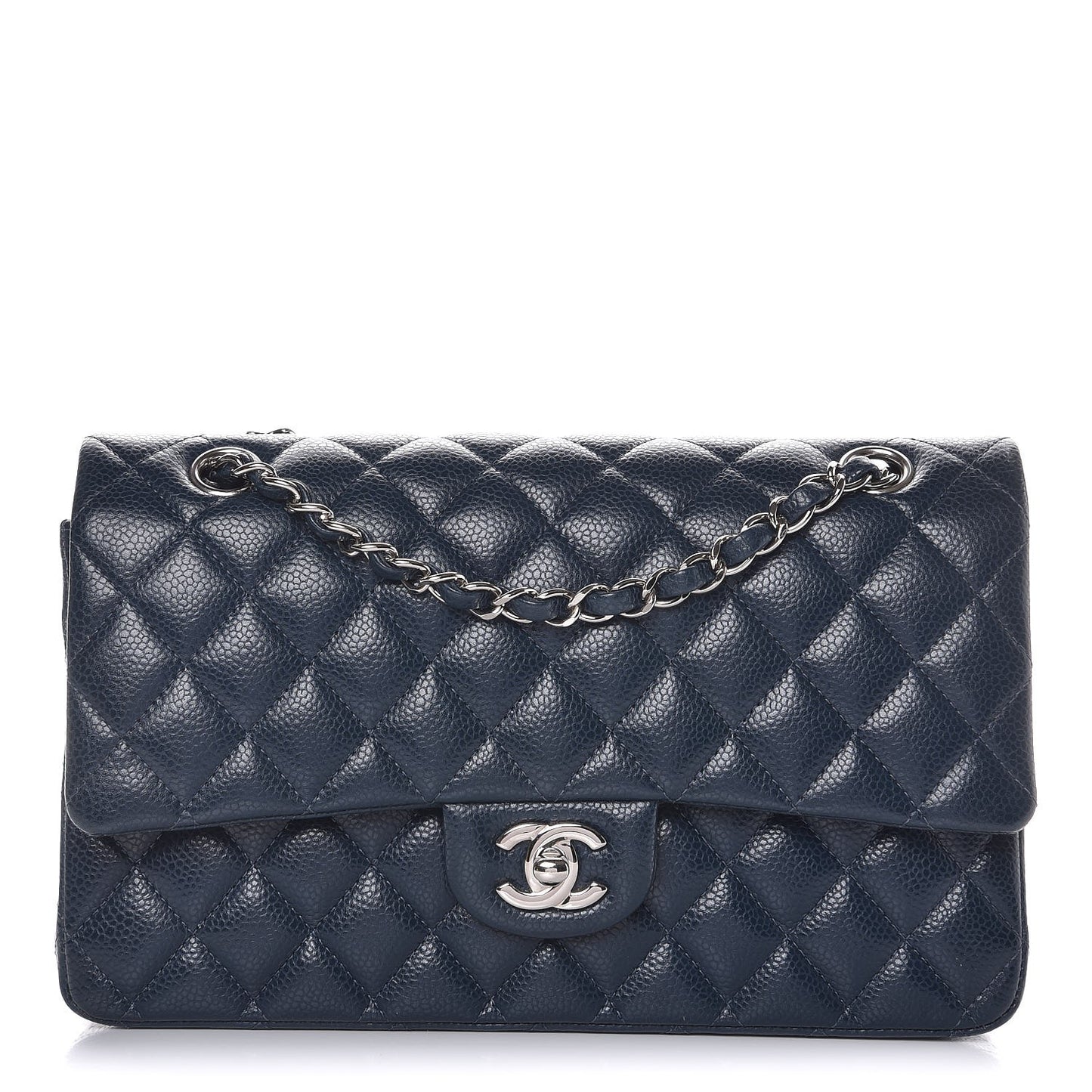 Caviar Quilted Medium Double Flap Dark Blue